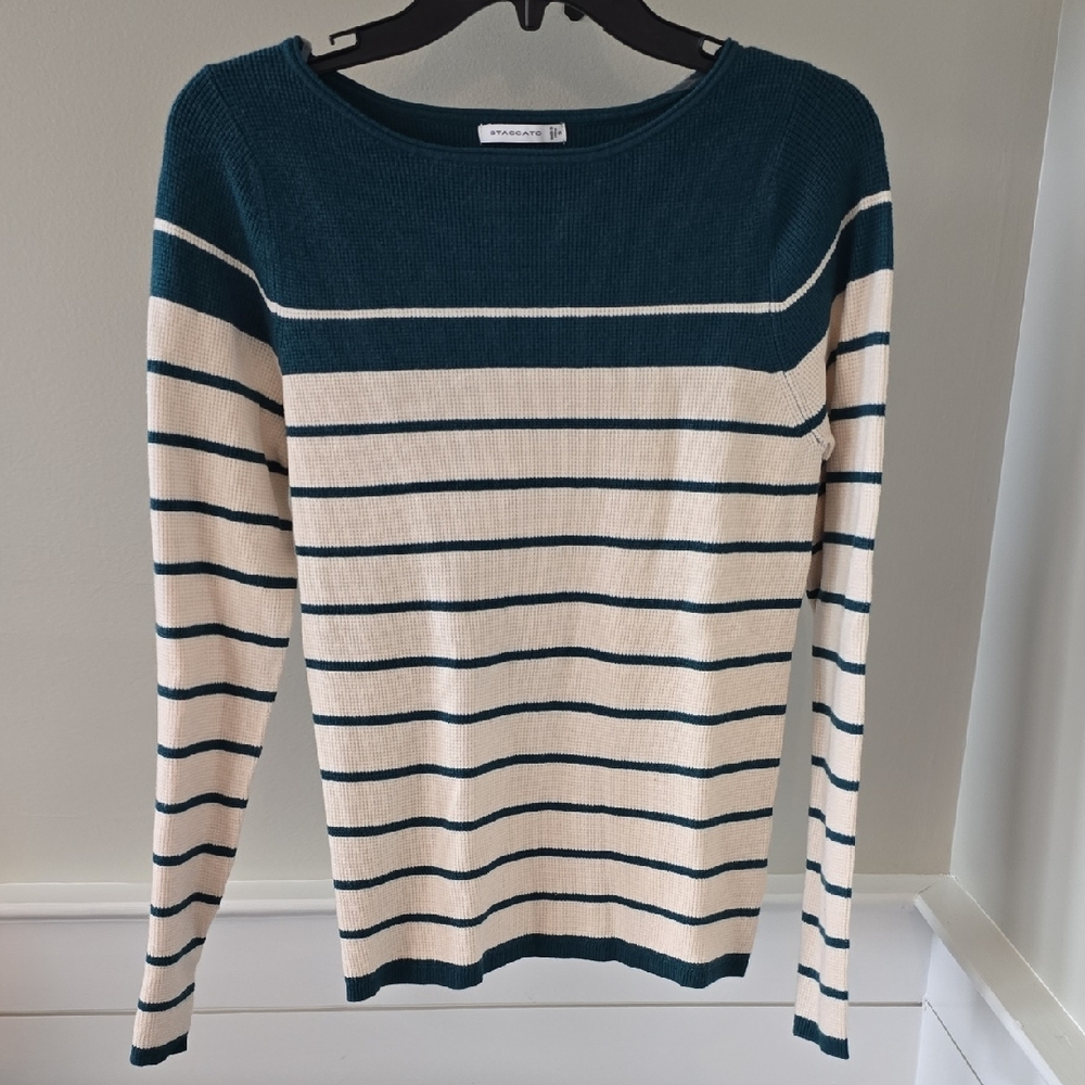 Staccato Teal and Cream Striped Sweater